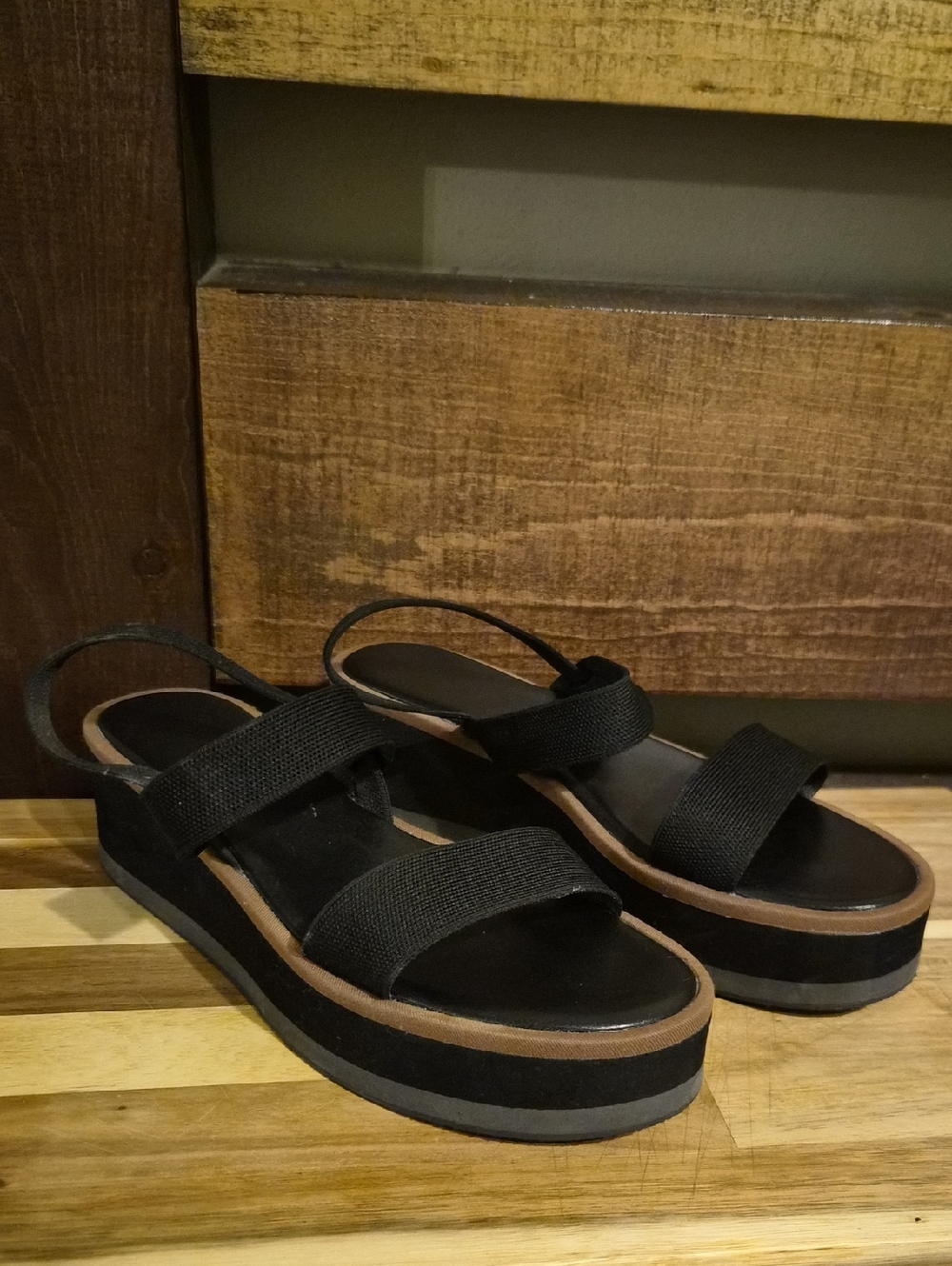 Women's Black Platform Slingback Sandals